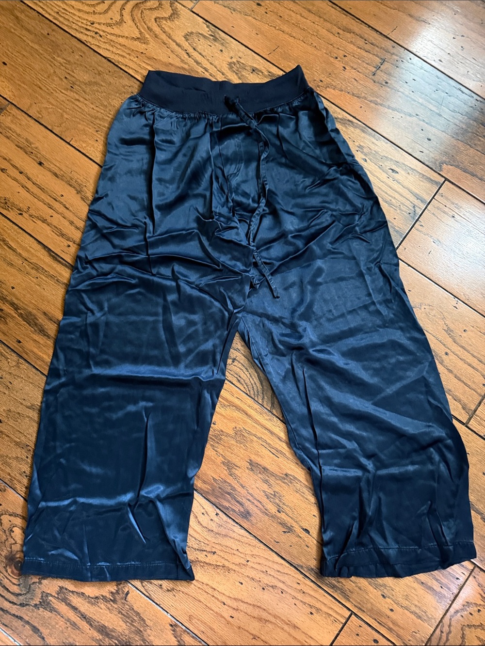 Women's Navy Satin Lounge Pajama Pants with Drawstring